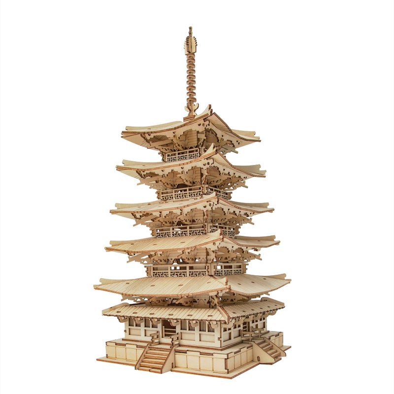 ROBOTIME 3D Puzzle Wooden Craft Kits for Adults DIY Model Building Kit Best Gift for Kids (Five-Storied Pagoda) - Image 1