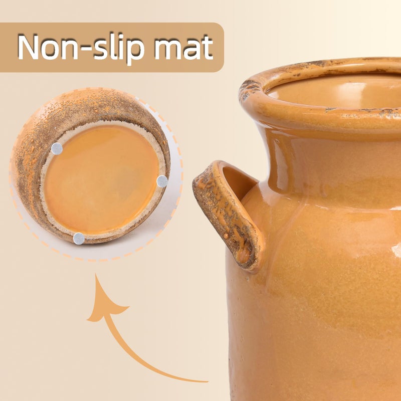 Quoowiit Ceramic Rustic Farmhouse Vase مزهرية زخرفة زخارف زخرفة للمنزل ديكور مثالي ديكور الجرف المزهرية بوهو صفراء لغرفة المعيش - Image 4