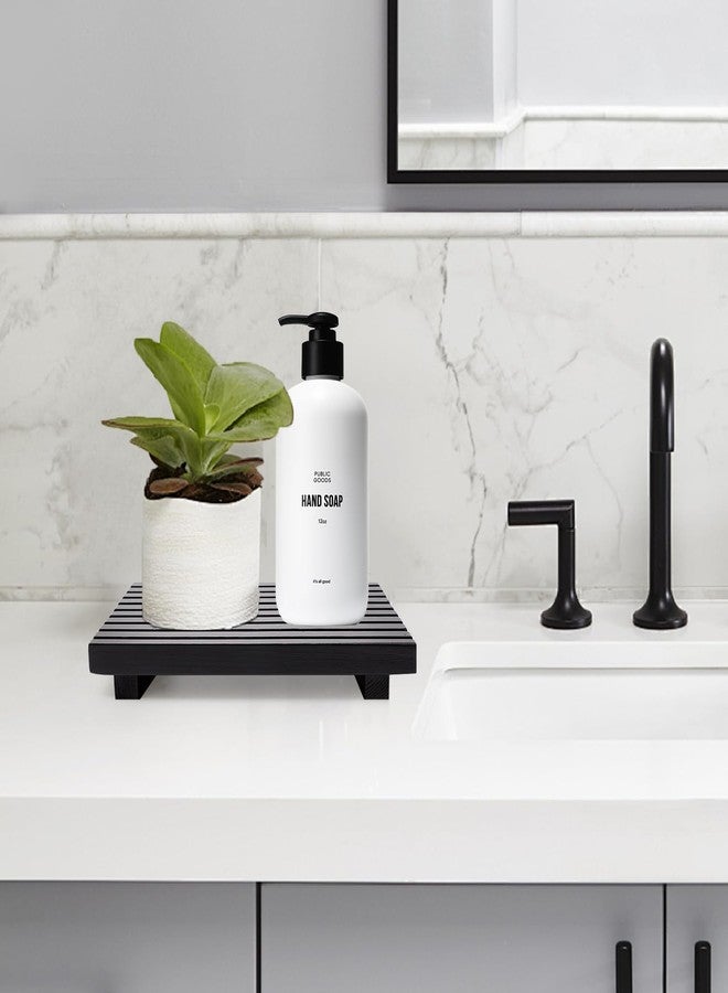 Renawe Black Bathroom Counter Organizer Wooden Display Pedesta Stand Kitchen Countertop Trays Farmhouse Wood Riser Dish Soap Dispenser Holder for Bathroom Decor Kitchen Sink Accessories Vanity Tray - Image 3