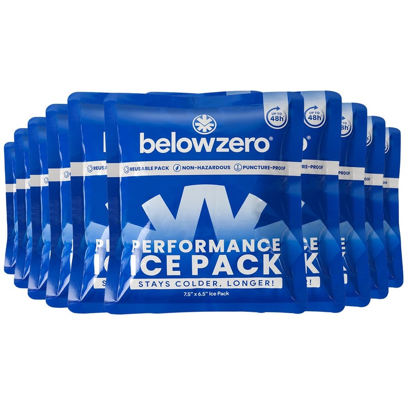 Below Zero Prefilled Reusable Ice Packs for Coolers | Long Lasting Freezer Ice Blocks for Camping, Lunch Bags & More | 48 Hour Cooler Ice Pack Technology | Small 7.5â€x6.5â€ (10-Pack) - Image 1