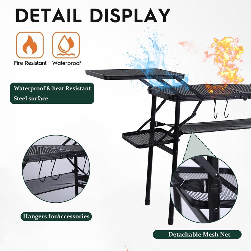 Nice C Camping Table, Compact Folding Table, Tailgate Grill Table, Outdoor Tables, Camping Tables That Fold Up Lightweight, with 4 Side Tables & Mesh Net for BBQ, Camping - Image 2
