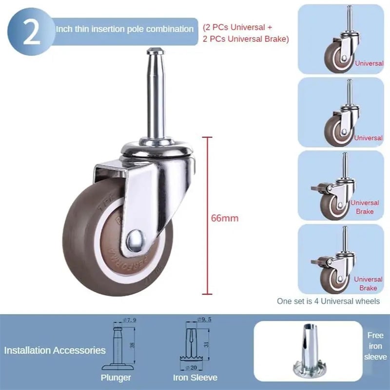 Aokley Silent 2 Inch L P Shaped Splint Soft Rubber Furniture Caster Wheel Set 4Pcs Color X B - Image 3