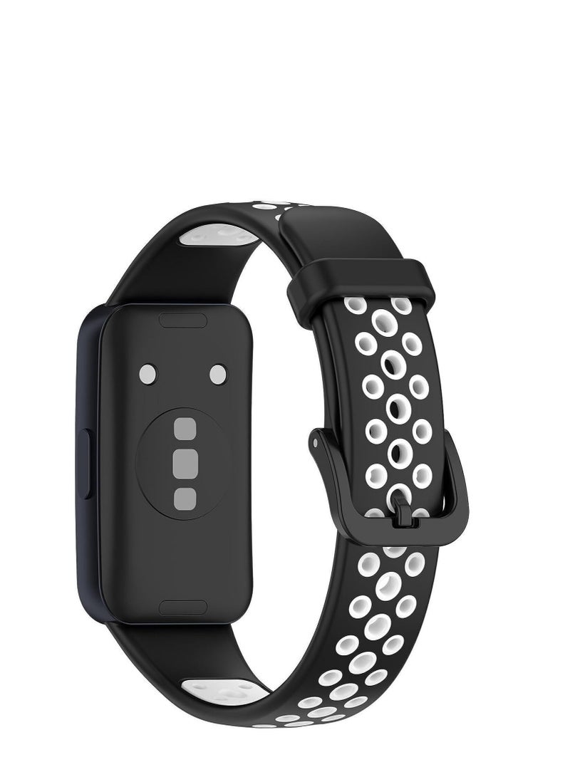 Silicone Sport Smart Watch Band Replacement Strap For Huawei / Honor Band 9 (Black & White) - Image 2