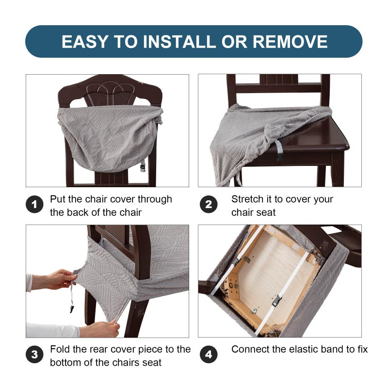YUEANG Waterproof Stretch Seat Covers,Dining Room Chair for 4 Set Removable Washable Chair Slipcover Protectors,Rear Covers,Light Grey - Image 2