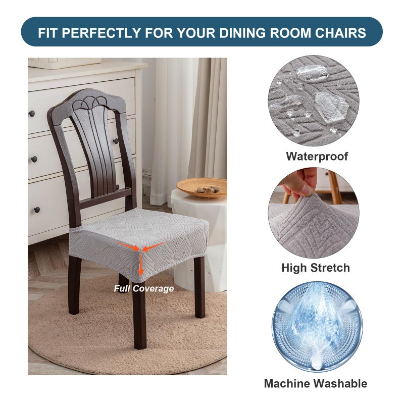 YUEANG Waterproof Stretch Seat Covers,Dining Room Chair for 4 Set Removable Washable Chair Slipcover Protectors,Rear Covers,Light Grey - Image 3