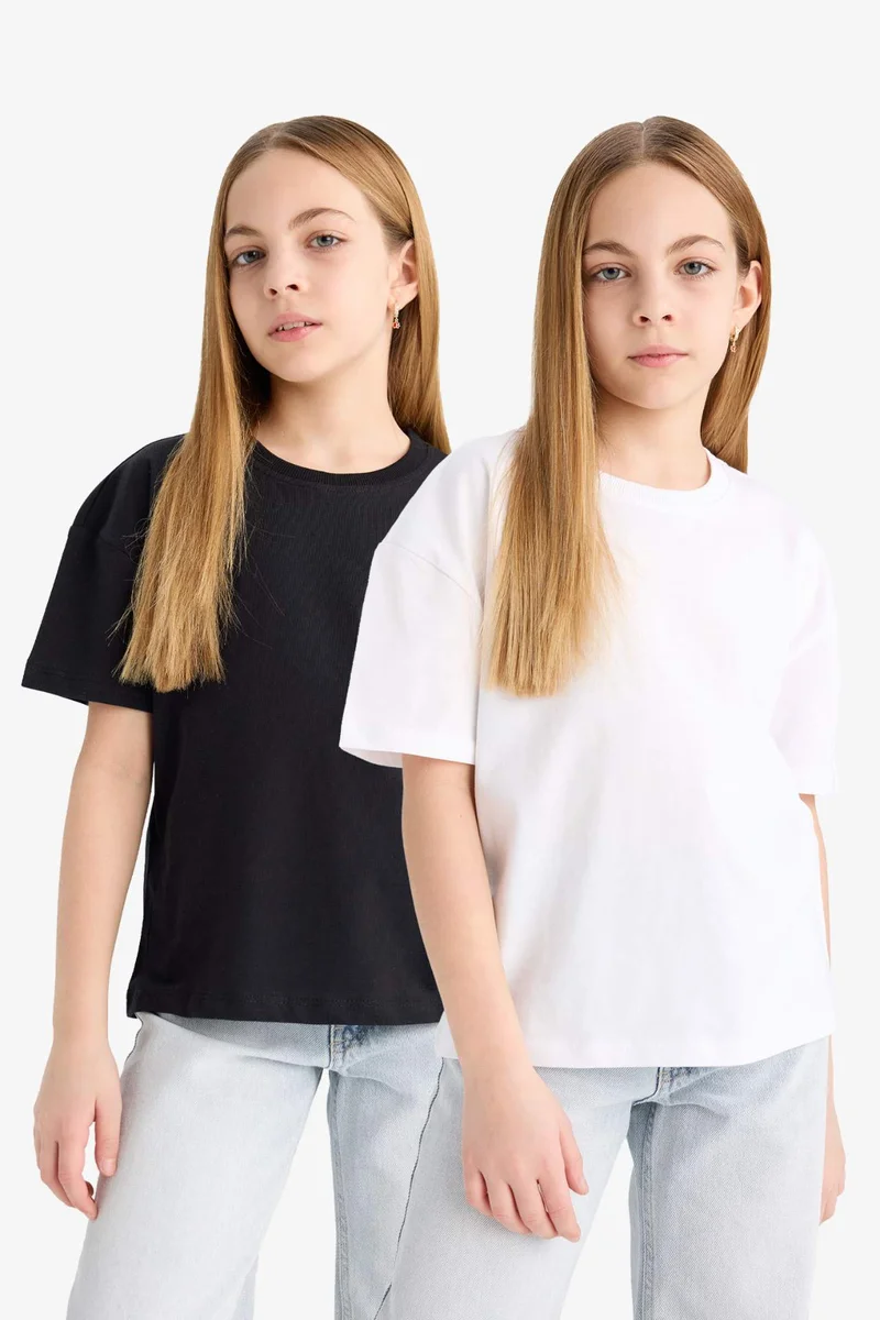 ديفاكتو Girl Relax Fit Crew Neck 2 Piece T-Shirt