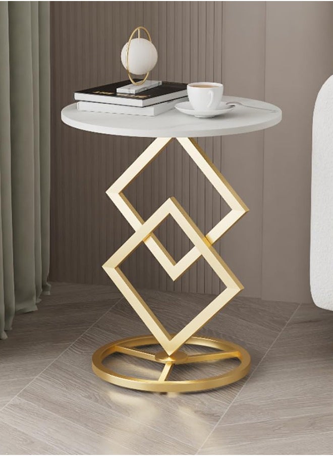 Generic Round Coffee Table，Modern Round Metal-Base Side Table, Rock Slab Tabletop,for Living Room, Bedroom,Home Office  - Image 2