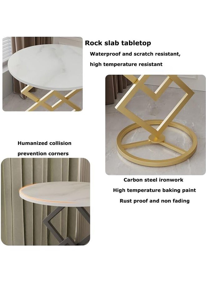 Generic Round Coffee Table，Modern Round Metal-Base Side Table, Rock Slab Tabletop,for Living Room, Bedroom,Home Office  - Image 4