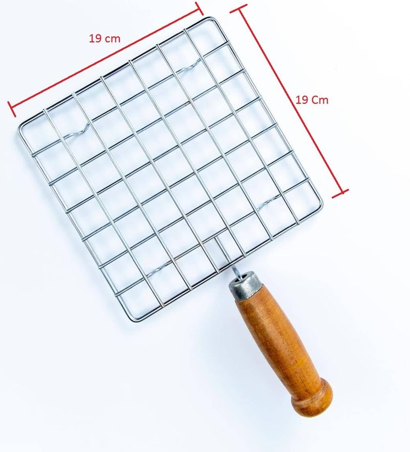 Puno Stainless Steel Square Papad Jali/Roti Roast Grill/Papad Roast Grill With Handle, 17cm, Silver - Image 4