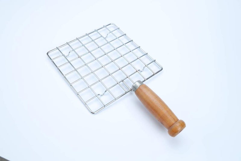 Puno Stainless Steel Square Papad Jali/Roti Roast Grill/Papad Roast Grill With Handle, 17cm, Silver - Image 2