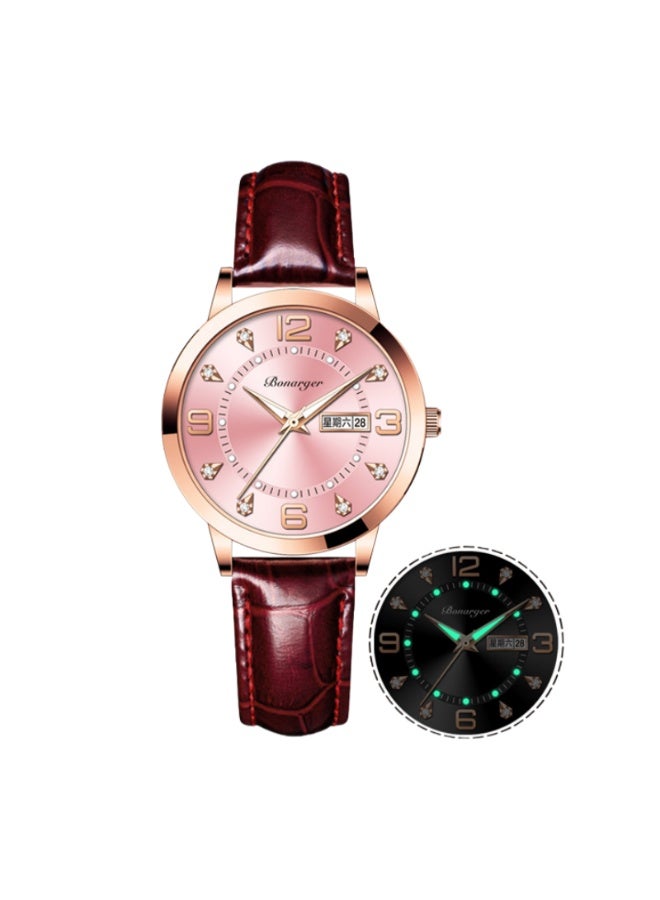 BONARGER Women's Premium Leather Waterproof Luminous Quartz Watch With A Luxurious Feel. - Image 1