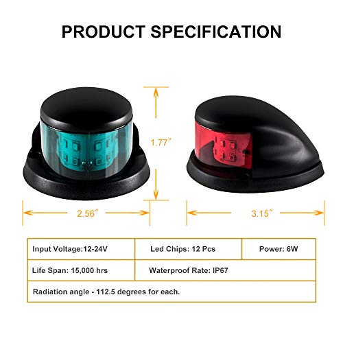 Sebnux LED Boat Navigation Light Red and Green LED Marine Navigation Light Boat Bow Light for Pontoon and Small Boat (Black) - Image 5