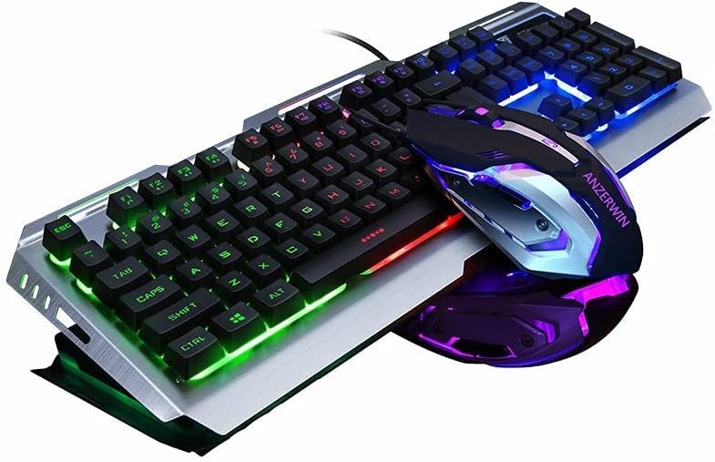 SMILEE Mechanical Gaming Keyboard & Mouse Combo - 3200 DPI RGB Backlit, Brushed Aluminum Panel, Waterproof Dual-Shot Keycaps, Rainbow Edge Lighting, 19-Key Anti-Ghosting (Black) - Image 1