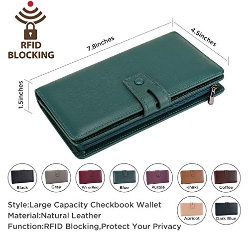 Itslife Womens Wallet,Large Capacity RFID Blocking Leather Wallets Credit Cards Organizer Ladies Wallet with Checkbook Holder,Green - Image 2