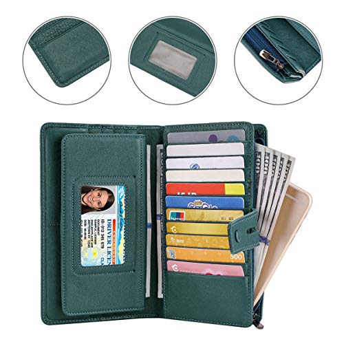 Itslife Womens Wallet,Large Capacity RFID Blocking Leather Wallets Credit Cards Organizer Ladies Wallet with Checkbook Holder,Green - Image 5