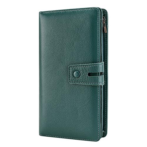 Itslife Womens Wallet,Large Capacity RFID Blocking Leather Wallets Credit Cards Organizer Ladies Wallet with Checkbook Holder,Green - Image 1