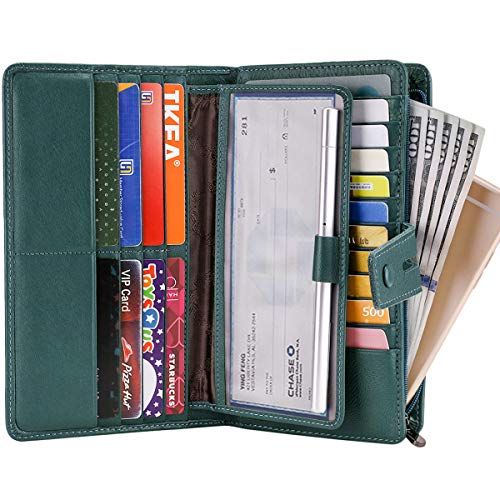 Itslife Womens Wallet,Large Capacity RFID Blocking Leather Wallets Credit Cards Organizer Ladies Wallet with Checkbook Holder,Green - Image 4