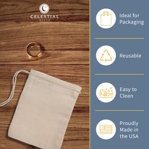 Celestial Gifts Muslin Cotton Bags - Drawstring 50pcs 2.75x4 - Reusable Tea & Jewelry Gift Sachets - 100% Cotton USA Made - (Natural Hem & Drawstring) - Image 2