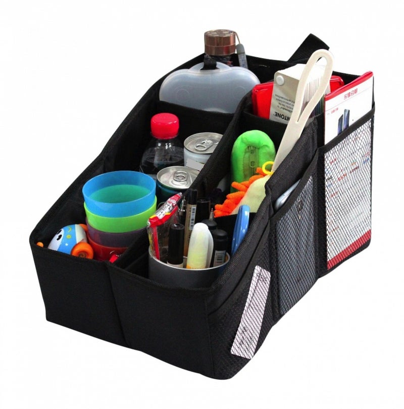 AutoMuko Car Organizer Car Console Organizer with 6 Large Pockets Adjustable Dividers for Keeping Miscellaneous Items Organized Use in Front or Back to Store Kids Toys Books Snacks etc