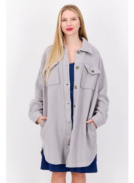 Aerie Women Solid Trench Coat, Grey  - Image 1