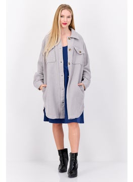 Aerie Women Solid Trench Coat, Grey  - Image 4
