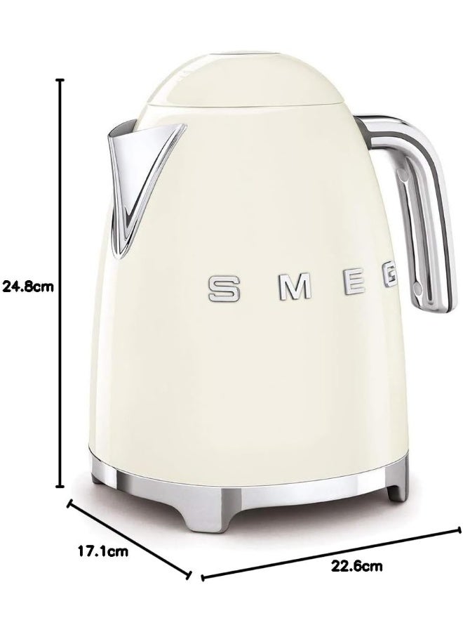 Smeg  KLF03CRUK, 50'S Retro Style Kettle, 1.7 L Capacity With Water Level Indicator, 360 Swivel Base, Anti-Slip Feet, Soft Opening Lid, Stainless Steel, Cream 1.7 L 2400 W KLF03CREU Cream - Image 2