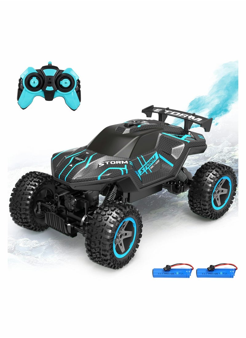 SYOSI RC Cars 1/16 Scales Remote Control Car 4WD Off-Road Rock Crawler,2.4GHz All Terrain Monster Truck with Rear Fog Stream 5 LED Lighting Modes,2 Battery for 60 Min Play, Toy Car for Boys  - Image 1