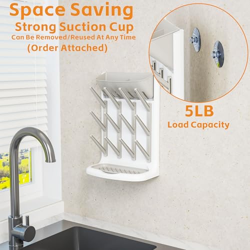 Yieach Larger Vertical Baby Bottle Drying Rack - BPA Free - Space Saving Feeding Bottles Drying Rack Holder for Countertop,Baby Bottle Holder Storage Station for Pacifiers,Pump Accessories Stand,Grey - Image 4