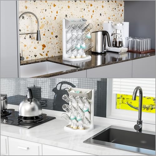 Yieach Larger Vertical Baby Bottle Drying Rack - BPA Free - Space Saving Feeding Bottles Drying Rack Holder for Countertop,Baby Bottle Holder Storage Station for Pacifiers,Pump Accessories Stand,Grey - Image 2