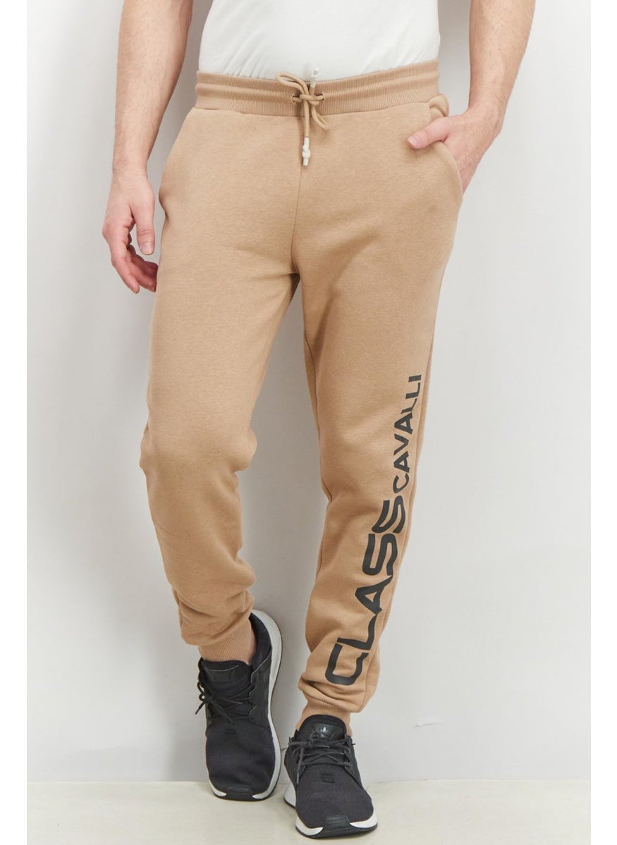 Cavalli Class Men Regular Fit Drawstring Brand Logo Pants, Tan  - Image 1
