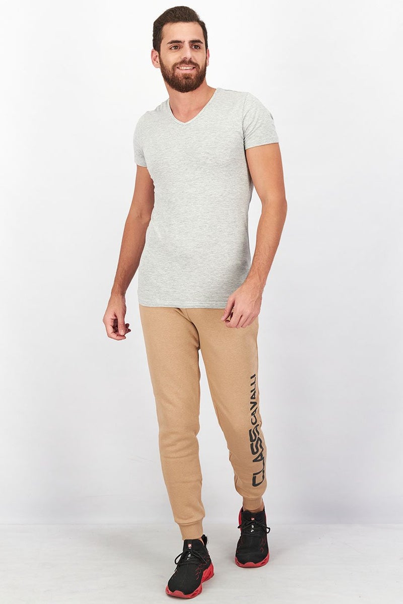 Cavalli Class Men Regular Fit Drawstring Brand Logo Pants, Tan - Image 4