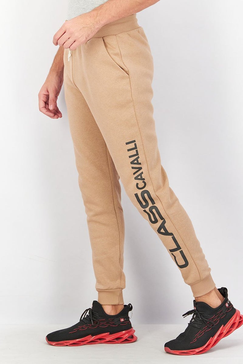 Cavalli Class Men Regular Fit Drawstring Brand Logo Pants, Tan - Image 2