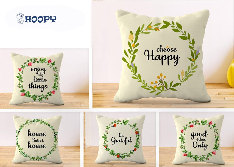 HOOPY Canvas Set of 5 Designer Decorative Throw Pillow/Cushion Covers (16 Inch X 16 Inch, Inspirational Quotes Print), 100 TC, Multicolor - Image 2