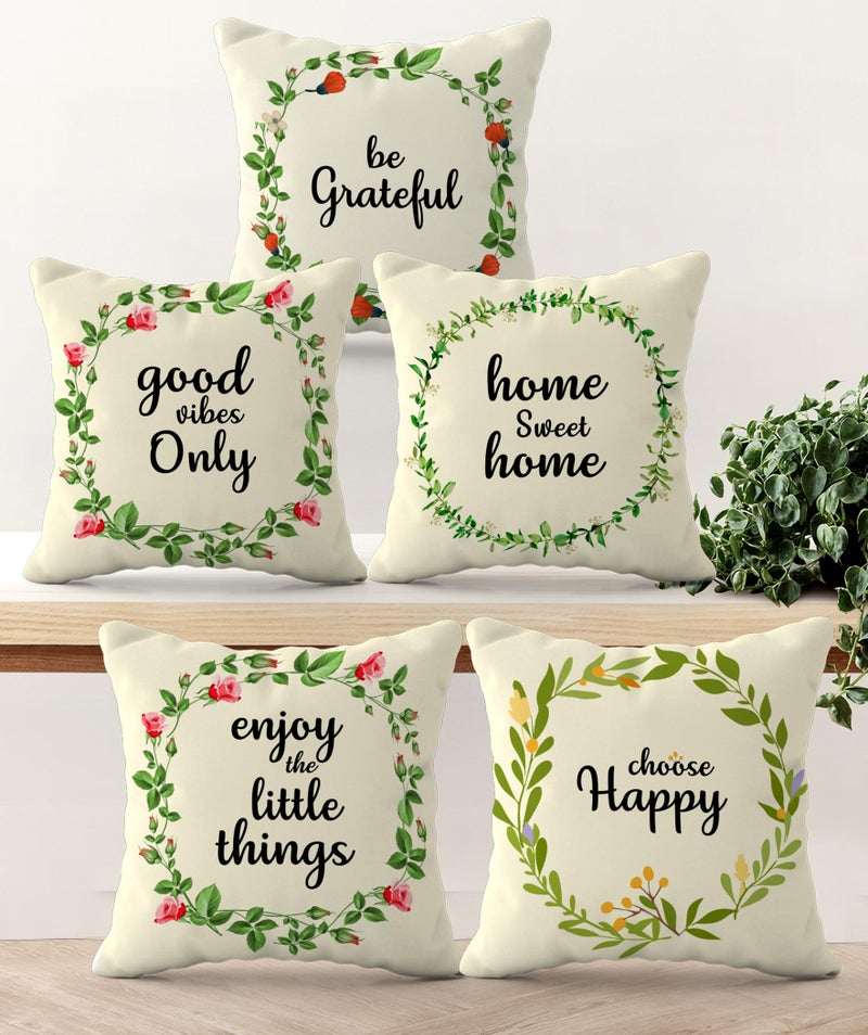 HOOPY Canvas Set of 5 Designer Decorative Throw Pillow/Cushion Covers (16 Inch X 16 Inch, Inspirational Quotes Print), 100 TC, Multicolor - Image 1