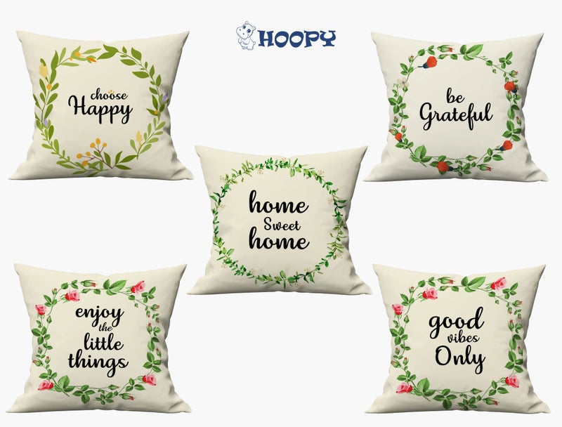HOOPY Canvas Set of 5 Designer Decorative Throw Pillow/Cushion Covers (16 Inch X 16 Inch, Inspirational Quotes Print), 100 TC, Multicolor - Image 4