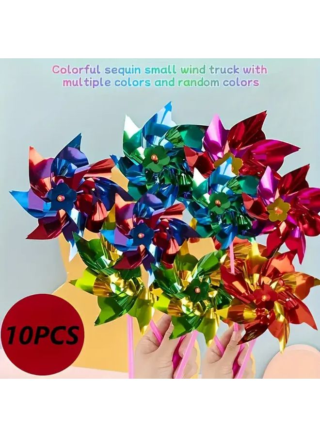 10pcs Rainbow Satin Ribbon Mini Windmills Waterproof Sunproof Garden Party Decor - Image 1