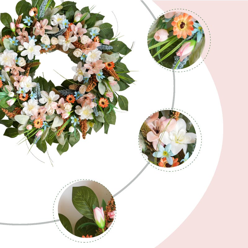 CIR OASES 24 Inches Spring Wreaths for Front Door Spring Door Wreath Summer Floral Wreath with Wildflower for Wall Porch Indoors Outdoor Window Home Farmhouse Decorations - Image 2