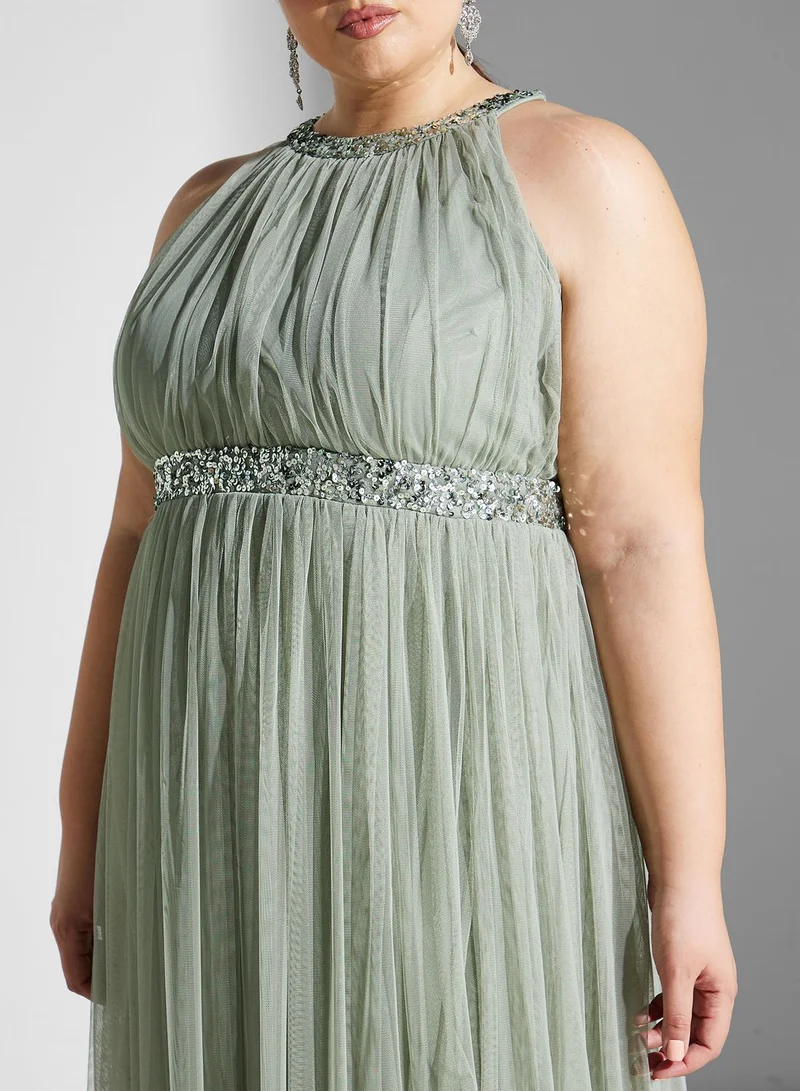 Anaya with Love Curve Embellished Mesh Tiered Dress