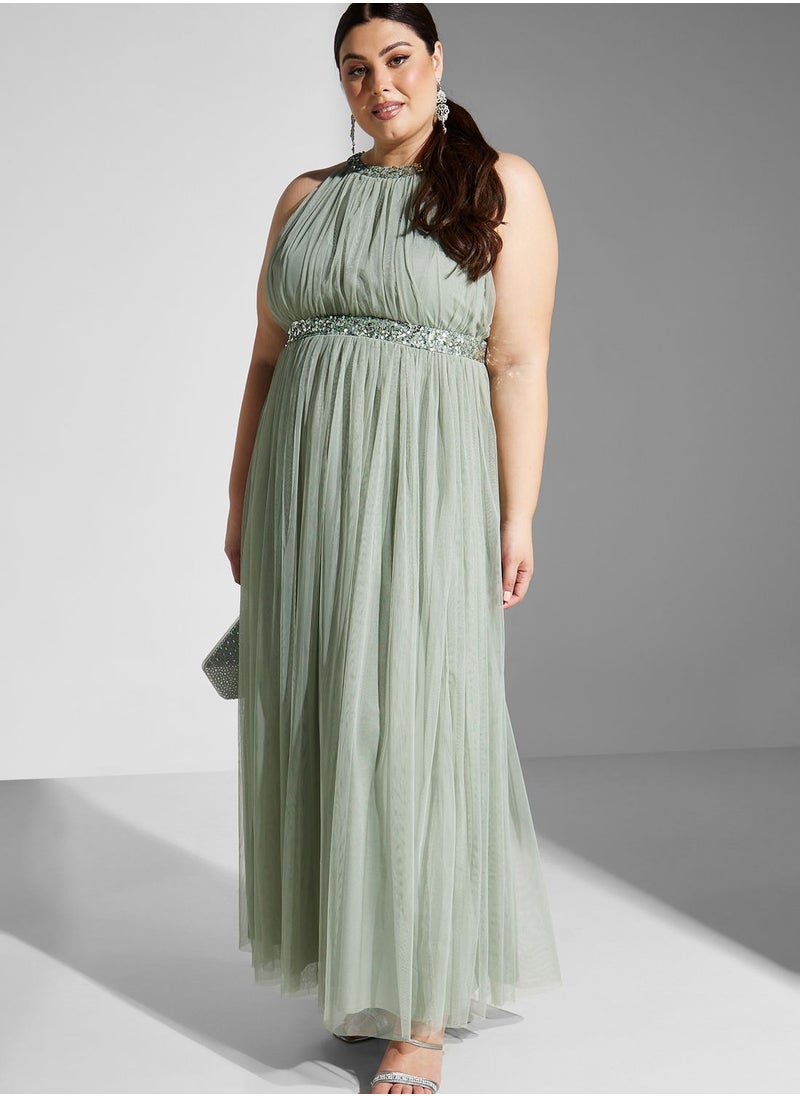 Anaya with Love Curve Embellished Mesh Tiered Dress  - Image 1