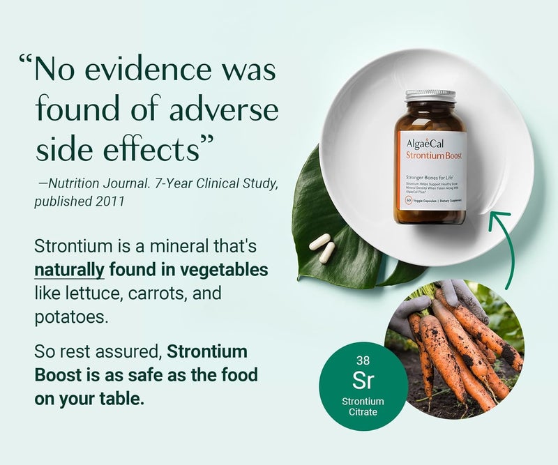 AlgaeCal  Strontium Boost Natural Calcium Supplement for Bone Density Increase Strontium Citrate 680 mg Easy to Swallow for Bone Health  Bone Strength GlutenFree  60 Veggie Caps Made in USA - Image 3