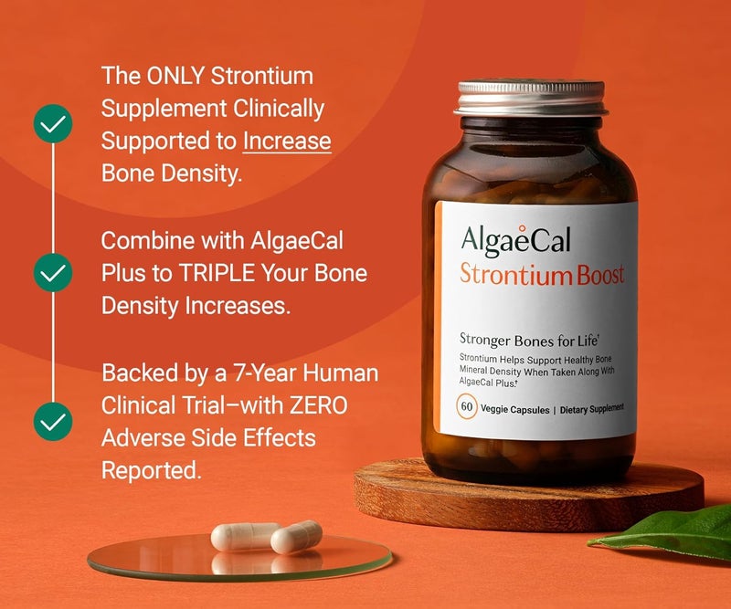AlgaeCal  Strontium Boost Natural Calcium Supplement for Bone Density Increase Strontium Citrate 680 mg Easy to Swallow for Bone Health  Bone Strength GlutenFree  60 Veggie Caps Made in USA - Image 2