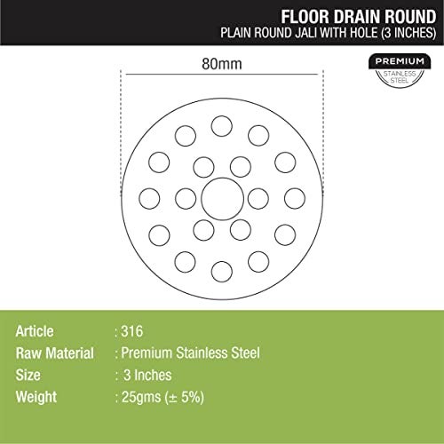 LIPKA Pack of 4 Plain Jali Round Floor Drain|Premium Stainless Steel| 3 Inches |with Hole| - Image 2