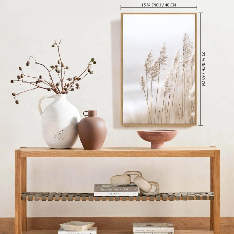 Zessonic Neutral Beach Pampas Grass Wall Art Boho Coastal Canvas Prints Wall Decor, Ocean Shore Landscape Scene Framed Ocean Theme Nature Wilderness Artwork for Living Room Bedroom, Set of 3, 16x24 Inch - Image 3