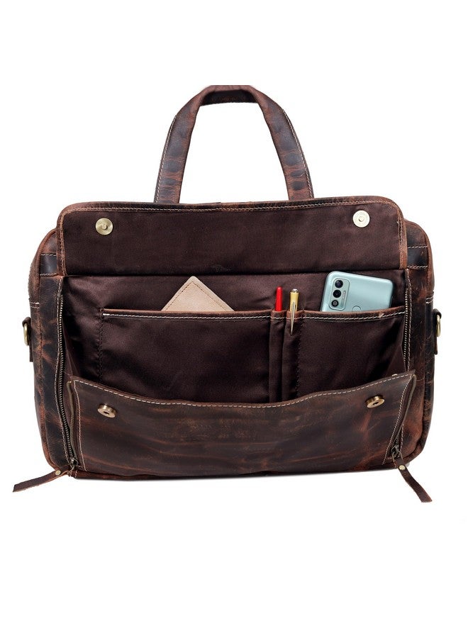 HLC 18 Inch Full Grain italian Leather Briefcase for Men, Top Choice Gifts, Handcrafted Laptop Bag with Multiple Compartments and Brass Hardware, Fits 18 Inch Laptop - Image 2
