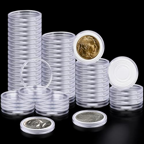 Coidea 63PCS Silver Dollar Coin Holder, Clear Coin Capsules, Coin Holders for Collectors, Plastic Coin Case for Morgan Silver Dollar, Coin Protectors with Adjustable Gasket (17/20/25/27/30/33/38/40mm) - Image 1