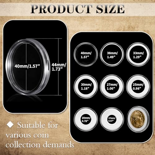 Coidea 63PCS Silver Dollar Coin Holder, Clear Coin Capsules, Coin Holders for Collectors, Plastic Coin Case for Morgan Silver Dollar, Coin Protectors with Adjustable Gasket (17/20/25/27/30/33/38/40mm) - Image 2
