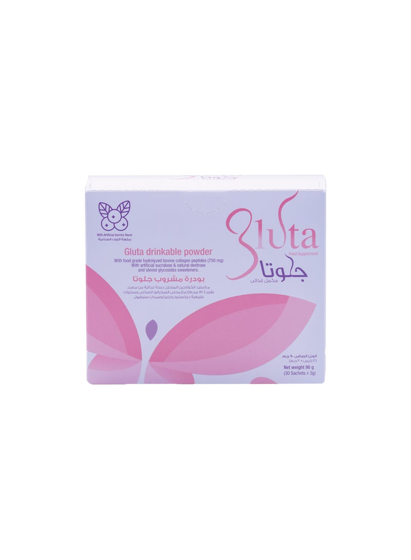 Gluta Sachets – Glutathione 750 mg with Collagen & Vitamin C – Orange Flavor – 30