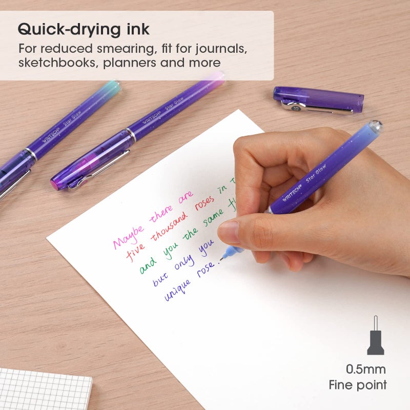 WRITECH Liquid Ink Rollerball Pens: 8ct Assorted Colors Extra Fine Point Tip 0.5mm Roller Ball Rolling Pen for Smooth Writing Coloring Drawing Journaling No Bleed & Smear &Smudge Multi Colored. - Image 3