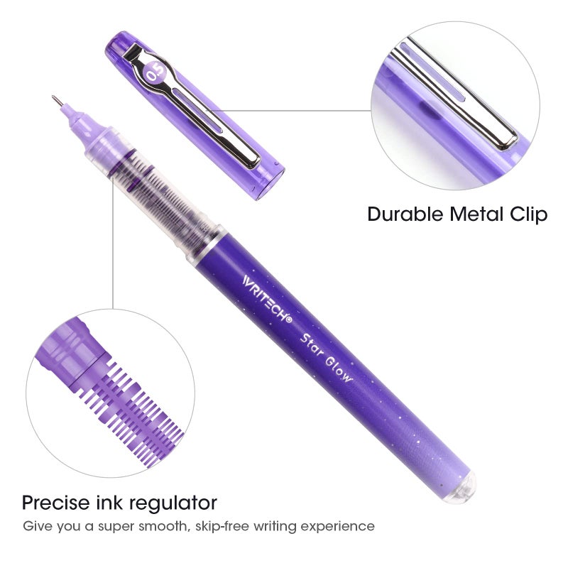 WRITECH Liquid Ink Rollerball Pens: 8ct Assorted Colors Extra Fine Point Tip 0.5mm Roller Ball Rolling Pen for Smooth Writing Coloring Drawing Journaling No Bleed & Smear &Smudge Multi Colored. - Image 4