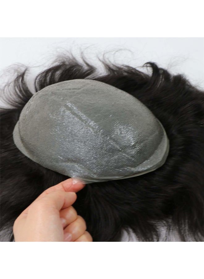 Lumeng Toupee for Men Hair Unit Wig for Men Thin Skin Men's Wig Man Toupee Real Human Hair Pieces Men 1B Off Black Color Man Hair Unit 8x10inch - Image 4